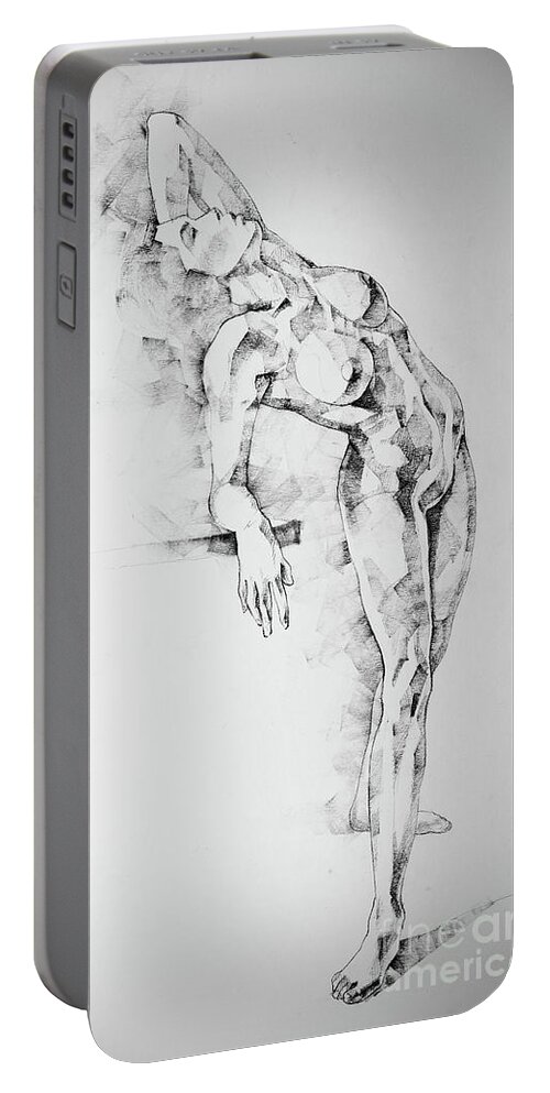 Art Portable Battery Charger featuring the drawing SketchBook Page 52 Girl art drawing classical pose by Dimitar Hristov