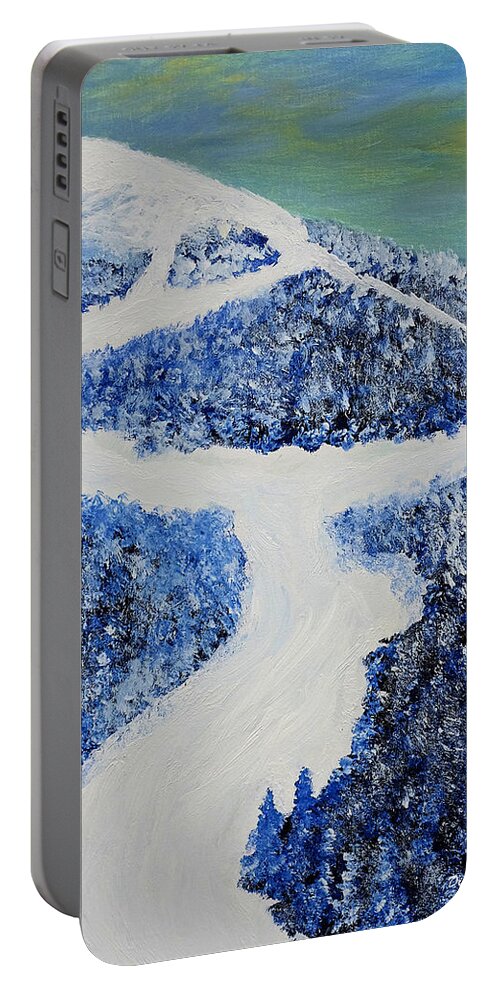 Mountain Portable Battery Charger featuring the painting Ski Dream by Dick Bourgault