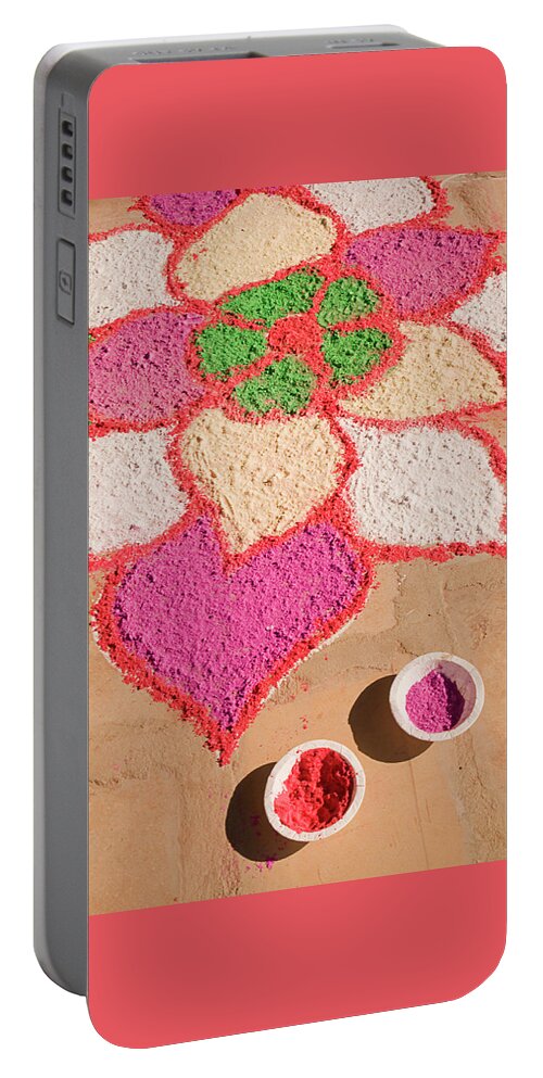 Abstract Portable Battery Charger featuring the photograph SKN 1742 Rangoli Design by Sunil Kapadia