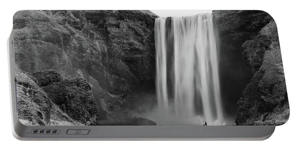 Beautiful Portable Battery Charger featuring the photograph Skogarfoss Waterfall bw by Jerry Fornarotto