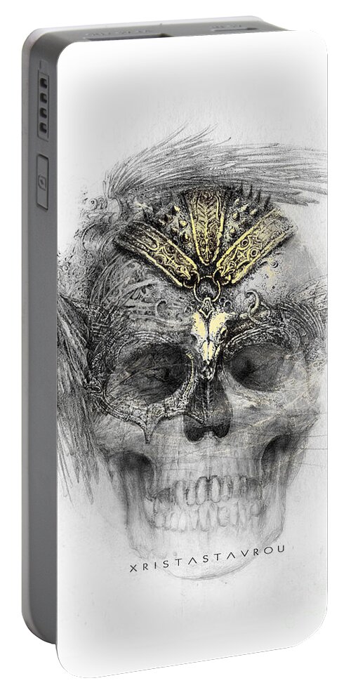 Flowers Portable Battery Charger featuring the digital art Skull warrior by Xrista Stavrou
