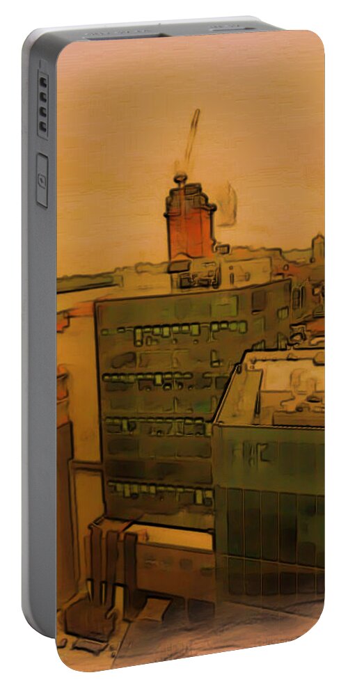 New York Portable Battery Charger featuring the digital art Skyline Crain by Tristan Armstrong