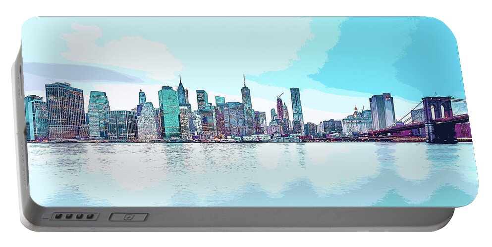 New York Portable Battery Charger featuring the digital art Skyline of New York City, United States in Blues by Anthony Murphy