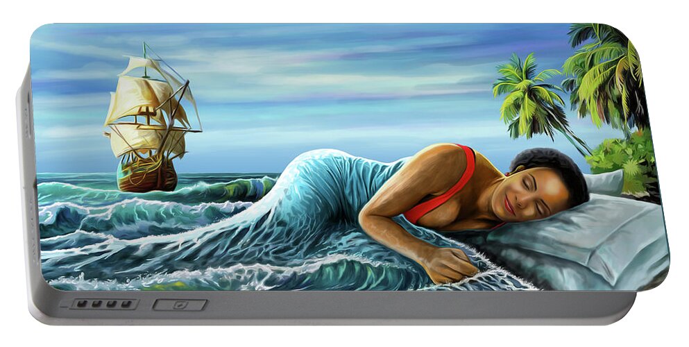 Sleep Portable Battery Charger featuring the painting Sleeping Beauty by Anthony Mwangi