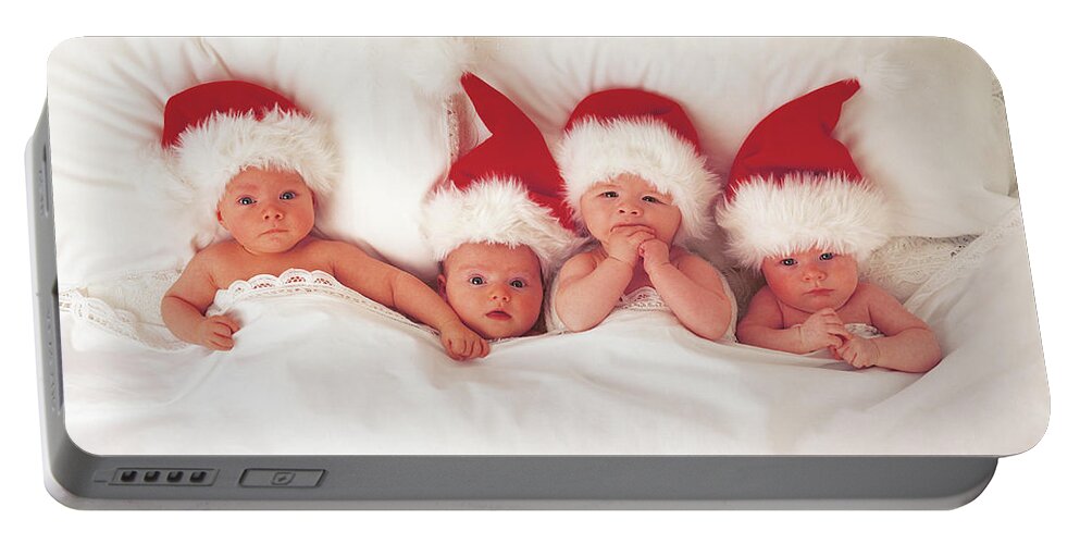 Holiday Portable Battery Charger featuring the photograph Sleepy Santas by Anne Geddes