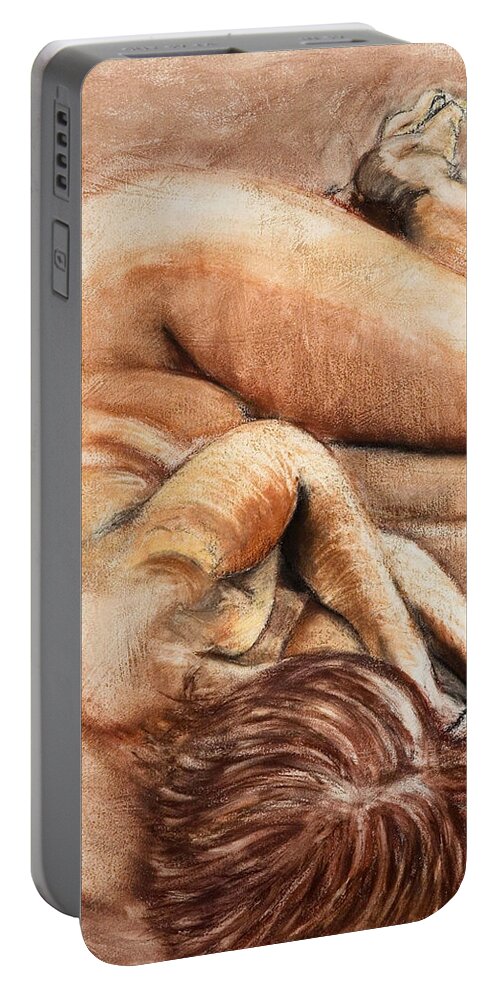 Nude Portable Battery Charger featuring the drawing Slumber Pose by Kerryn Madsen-Pietsch
