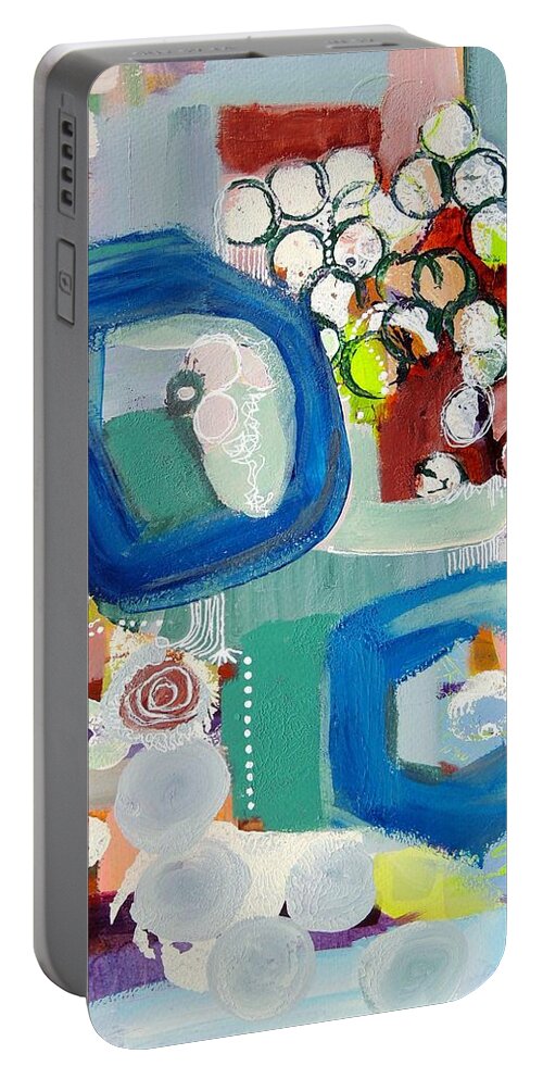 Schiros Portable Battery Charger featuring the painting Small Talk by Mary Schiros