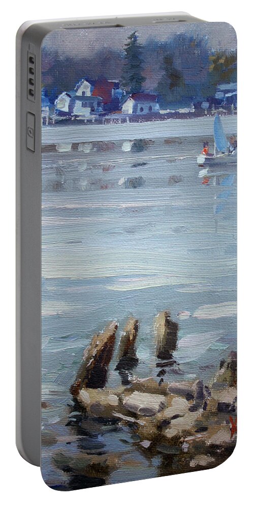 Town Portable Battery Charger featuring the painting Small Town Across Niagara River by Ylli Haruni