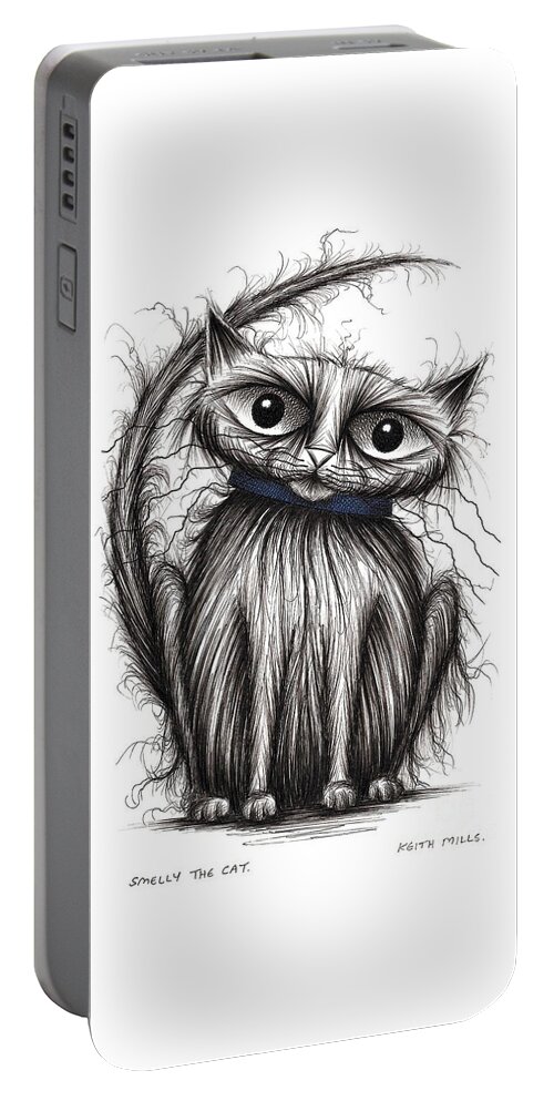 Smelly Cat Portable Battery Charger featuring the drawing Smelly the cat by Keith Mills