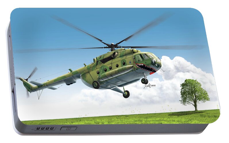Helicopter Portable Battery Charger featuring the digital art Smile by Daniel Uhr