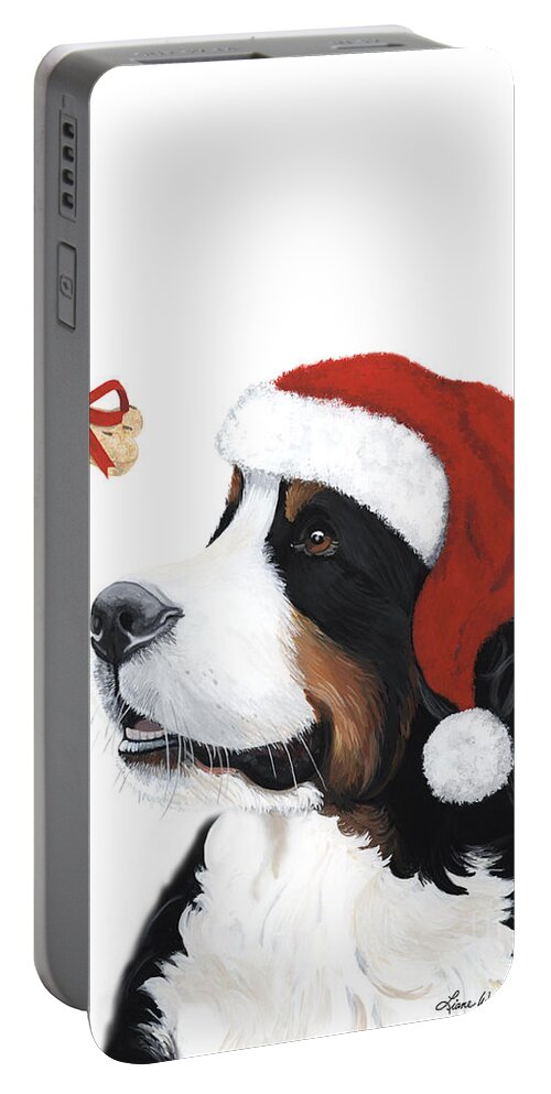 Bernese Mountain Dog Portable Battery Charger featuring the painting Smile its Christmas by Liane Weyers