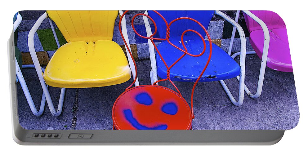 Smile Portable Battery Charger featuring the photograph Smile On Chair Seat by Garry Gay