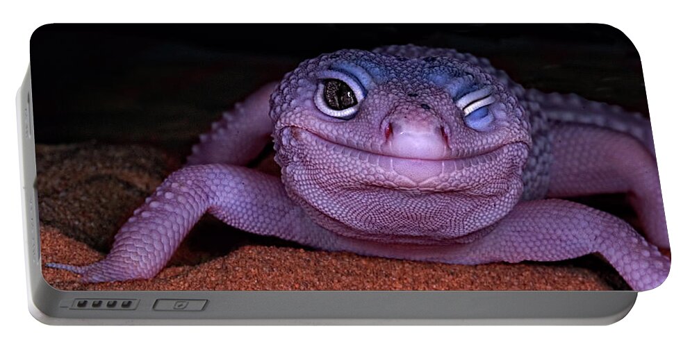 Gecko Portable Battery Charger featuring the photograph Smile Wink Wink - Leopard Gecko by Mitch Spence