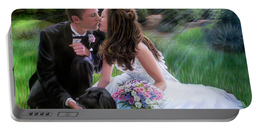 Wedding Portable Battery Charger featuring the painting Smith Wedding Portrait by Jane Girardot
