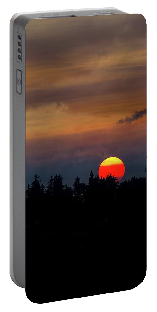 Sunset Portable Battery Charger featuring the photograph Smokey Sunset Sky over Mount Scott by David Gn