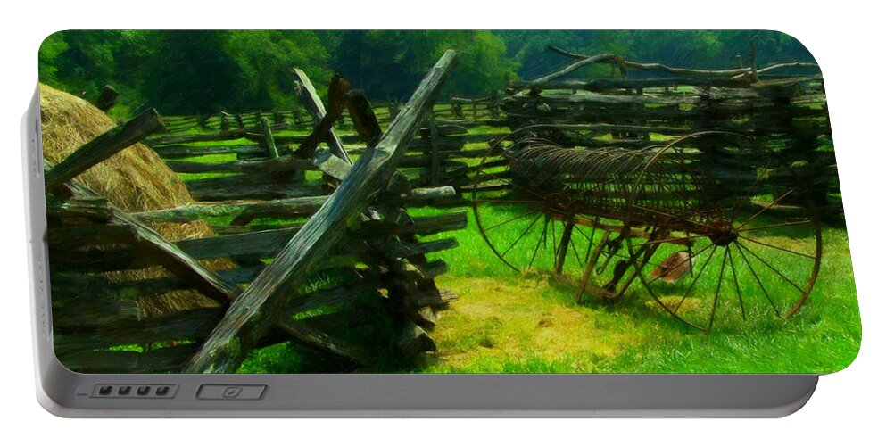 Digital Art Portable Battery Charger featuring the digital art Smoky Mountain farm 1900s by Flees Photos