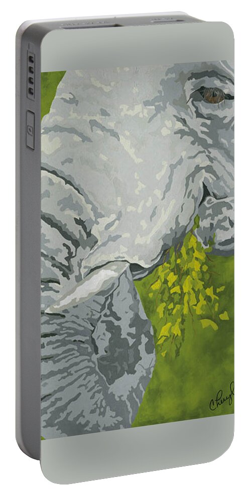 Elephant Portable Battery Charger featuring the painting Snack Time by Cheryl Bowman