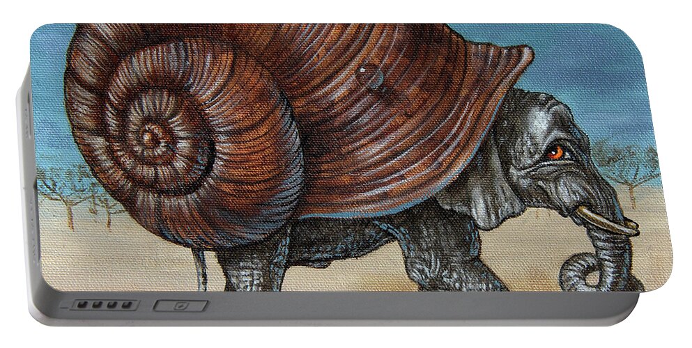 Metaphysics Portable Battery Charger featuring the painting Snailephant by Victor Molev