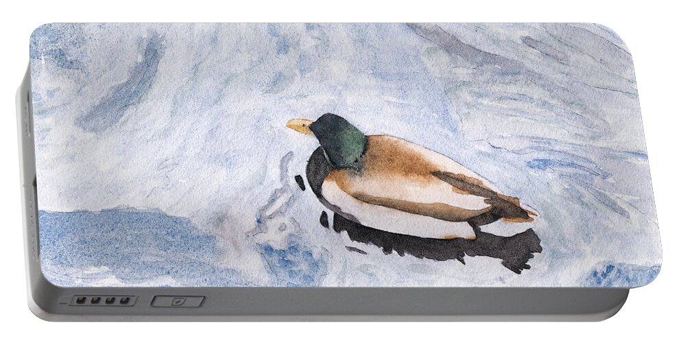 Watercolor Portable Battery Charger featuring the painting Snake Lake Duck Sketch by Ken Powers