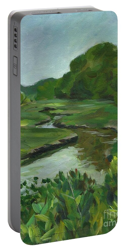 Painting Portable Battery Charger featuring the painting Snake Like Creek I ME by Claire Gagnon