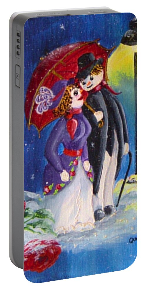 Snow Portable Battery Charger featuring the painting Snow Couple by Quwatha Valentine