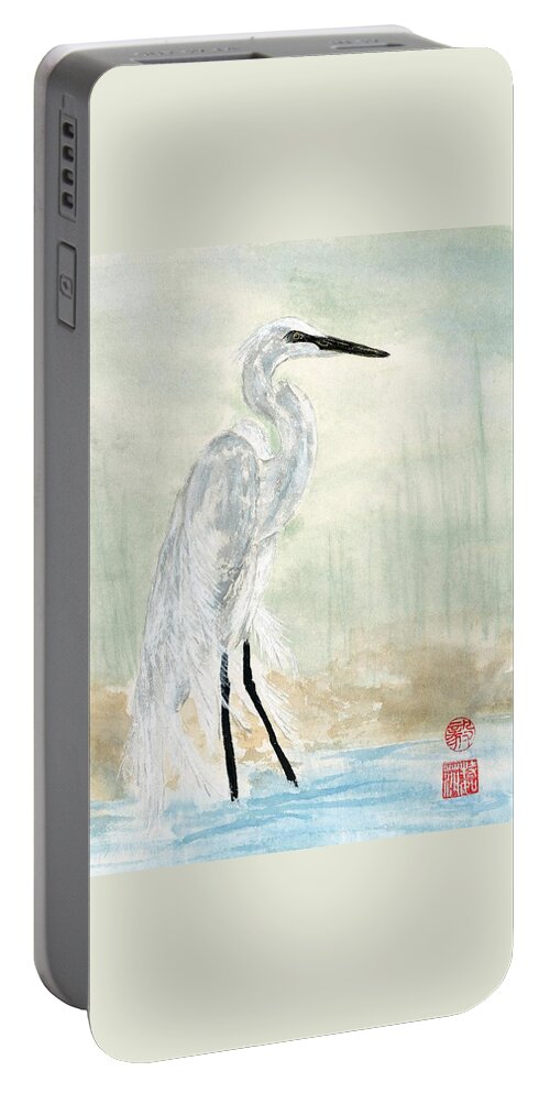 Egret Portable Battery Charger featuring the painting Snow Egret by Terri Harris