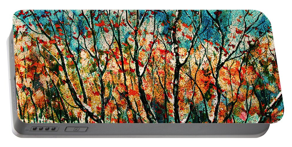 Natalie Holland Art Portable Battery Charger featuring the painting Snow In Autumn by Natalie Holland