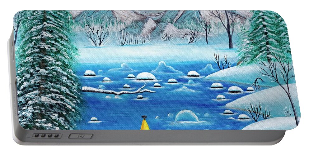 Painting Portable Battery Charger featuring the painting Snow in Mountain Valley by Sudakshina Bhattacharya
