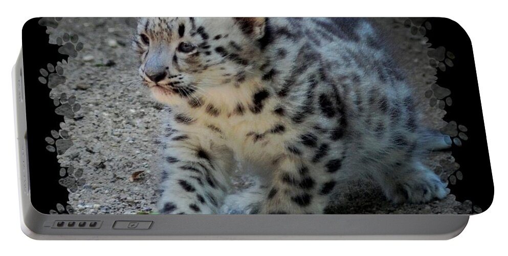 Terry Deluco Portable Battery Charger featuring the photograph Snow Leopard Cub Paws Border by Terry DeLuco