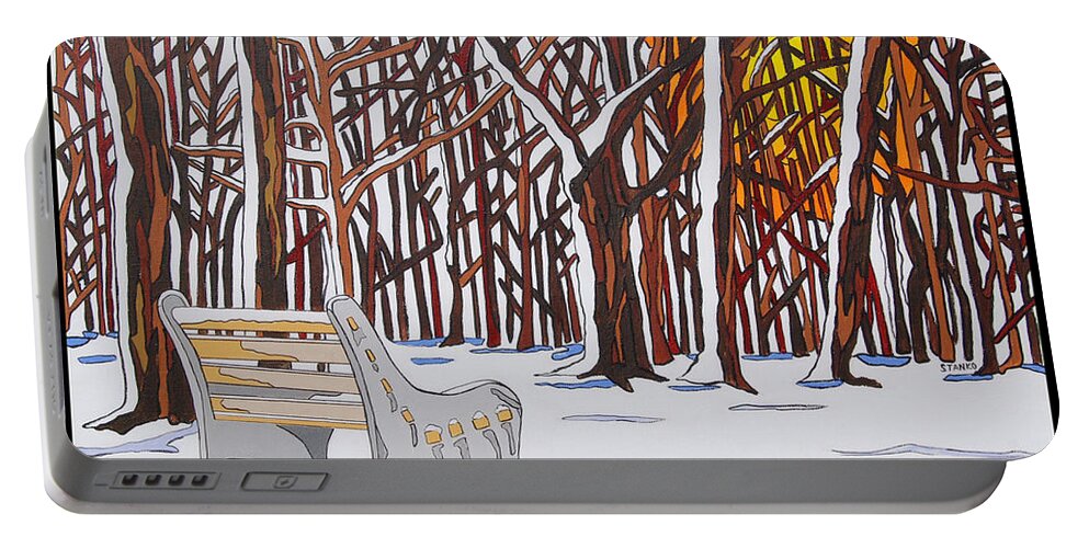 Valley Stream Portable Battery Charger featuring the painting Snow Morning Sun by Mike Stanko