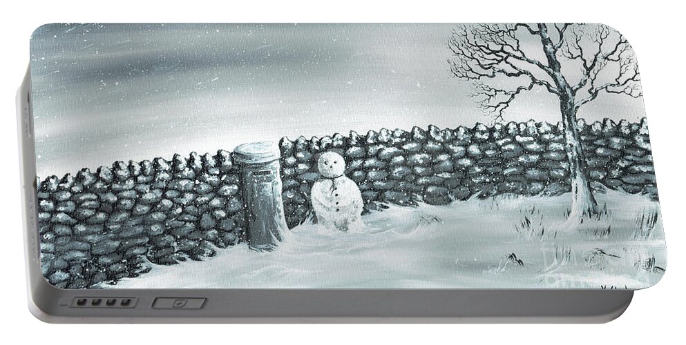 Snowman Portable Battery Charger featuring the painting Snow Patrol by Kenneth Clarke