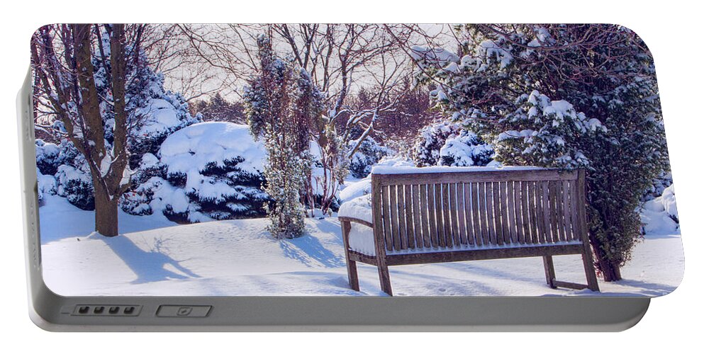 Gardens Portable Battery Charger featuring the photograph Snow Seat by Marilyn Cornwell