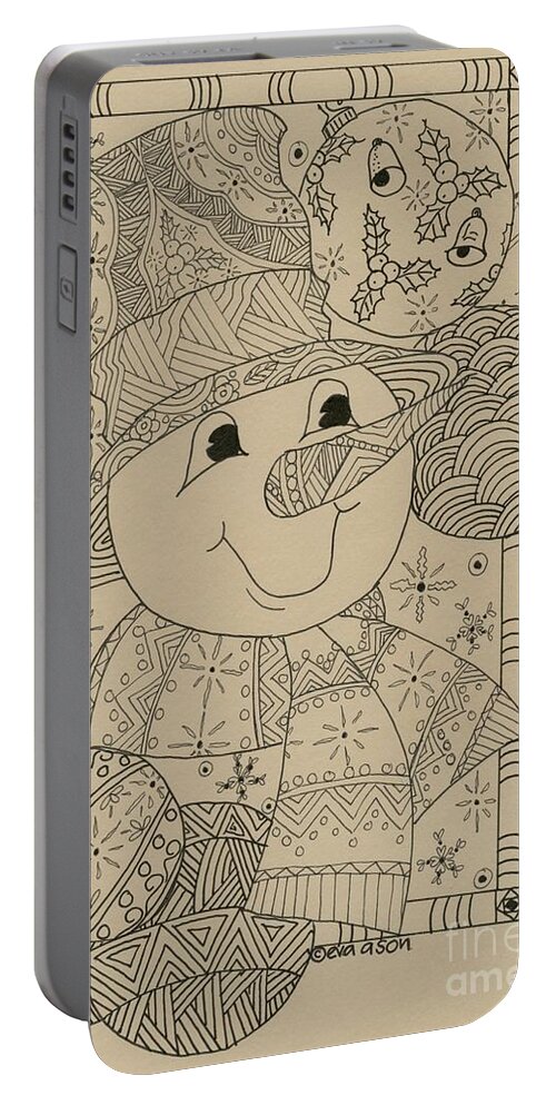 Snowman Portable Battery Charger featuring the drawing Snowman by Eva Ason