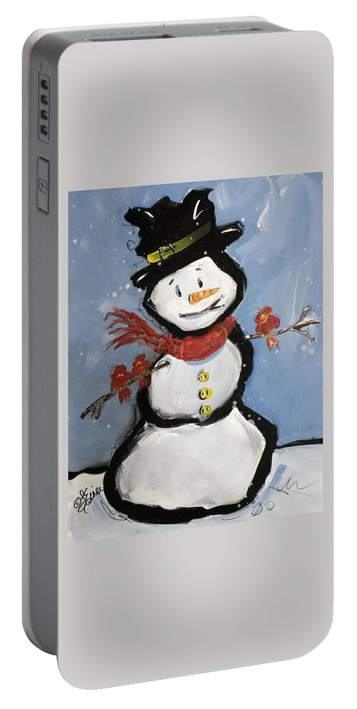 Snow Portable Battery Charger featuring the painting Snowman Friends by Terri Einer