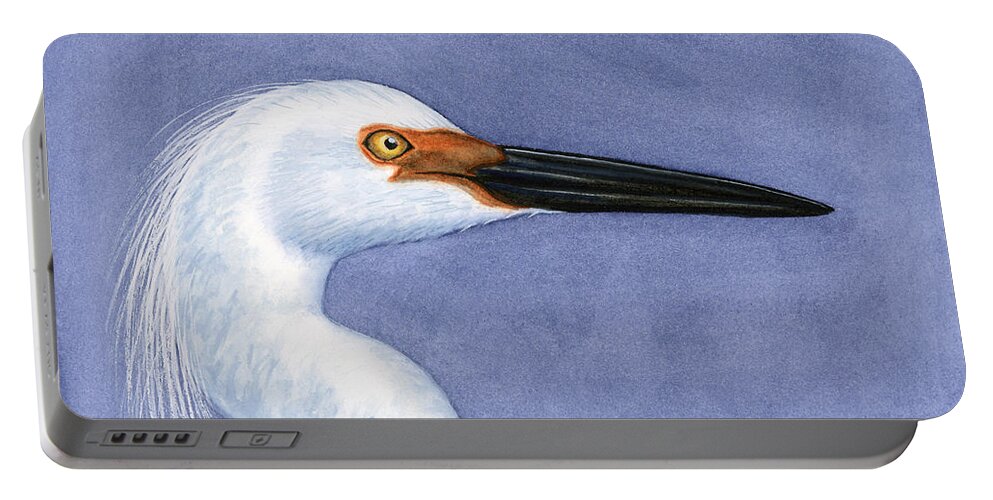 Snowy Portable Battery Charger featuring the painting Snowy Egret Portrait by Charles Harden