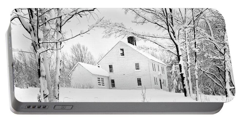 Landscape Portable Battery Charger featuring the photograph Snowy New England Homestead by Betty Denise