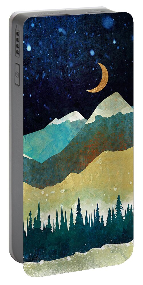 Snow Portable Battery Charger featuring the digital art Snowy Night by Spacefrog Designs