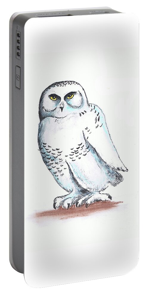 Snowy Owl Portable Battery Charger featuring the mixed media Snowy Owl Sketch 2 by Art MacKay