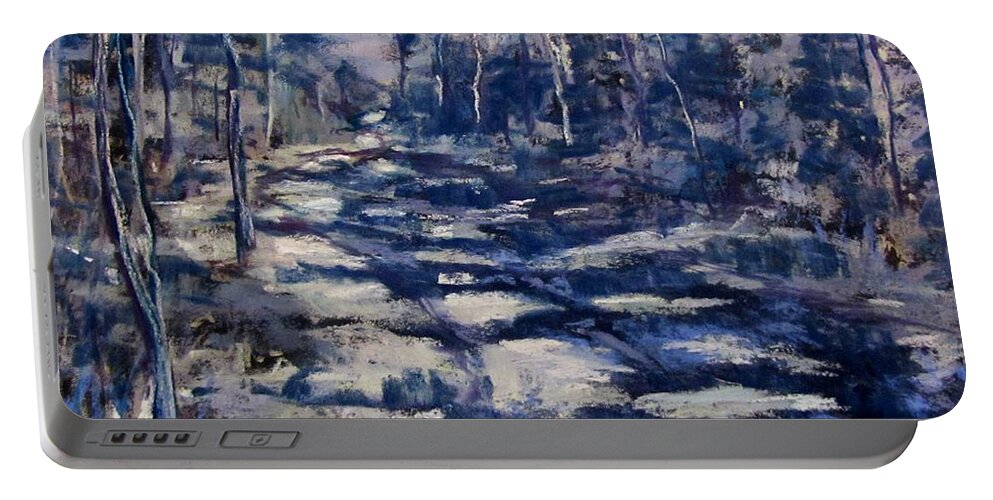 Snow Portable Battery Charger featuring the pastel Snowy Trail by Barbara O'Toole