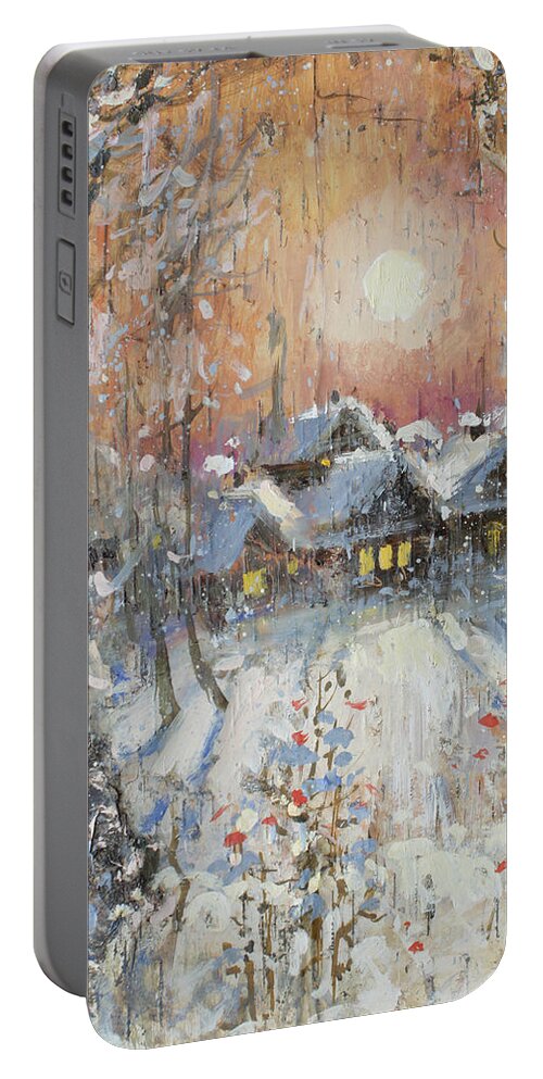 Russia Portable Battery Charger featuring the painting Snowy Village by Ilya Kondrashov