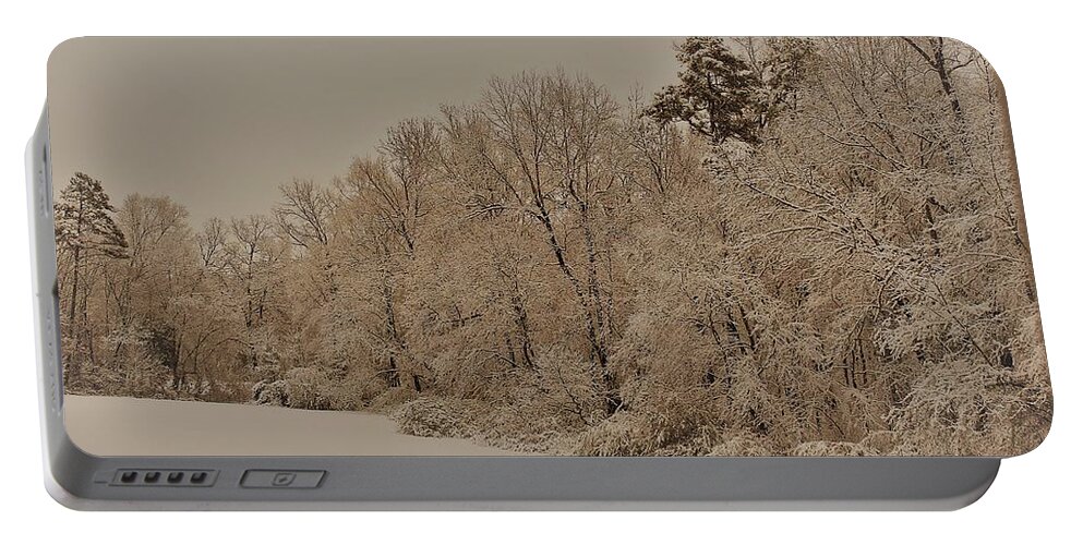 Trees Portable Battery Charger featuring the photograph Snowy White Limbs with Zeke filter by Ali Baucom