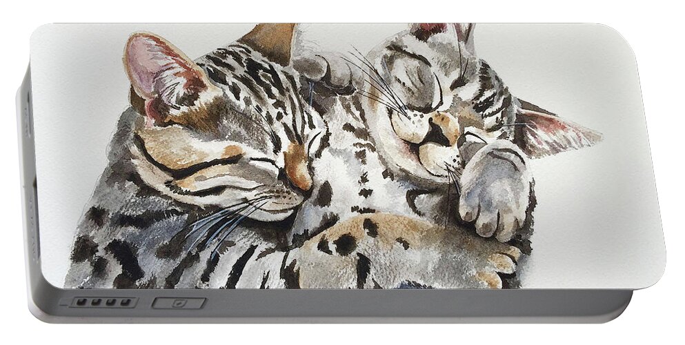 Cats Portable Battery Charger featuring the painting Snuggling Bengal Cats by Brenda Kennerly Lannis