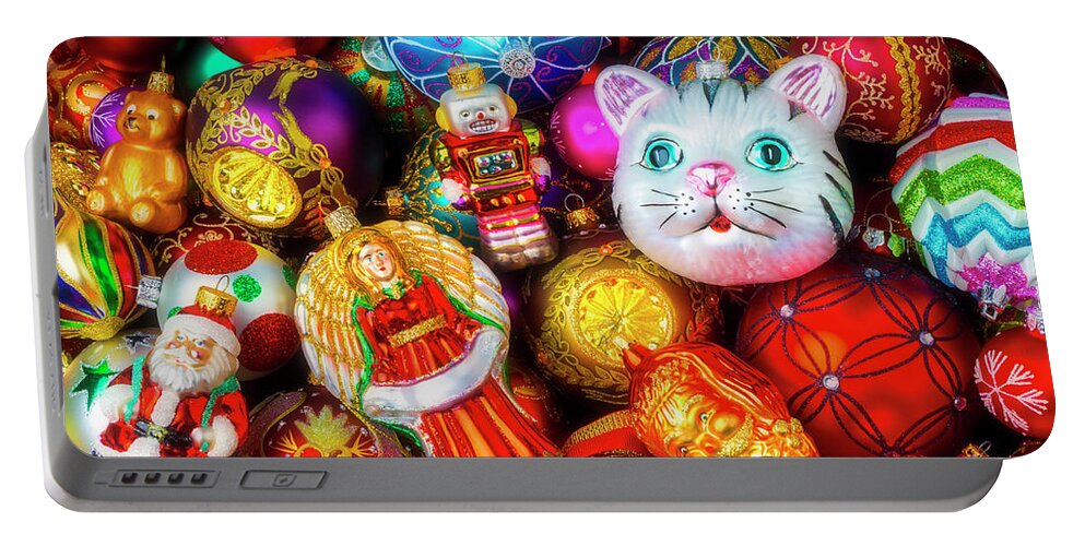 Abundance Red Fancy Portable Battery Charger featuring the photograph So Many Wondeful Ornaments by Garry Gay