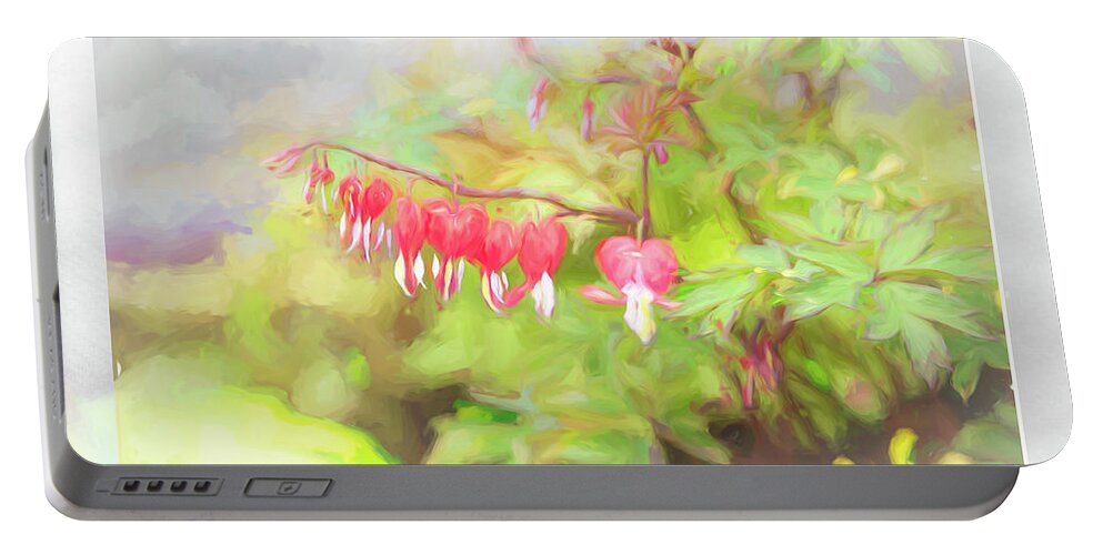 Flower Impressions Portable Battery Charger featuring the photograph Soft Bleeding Hearts by Natalie Rotman Cote