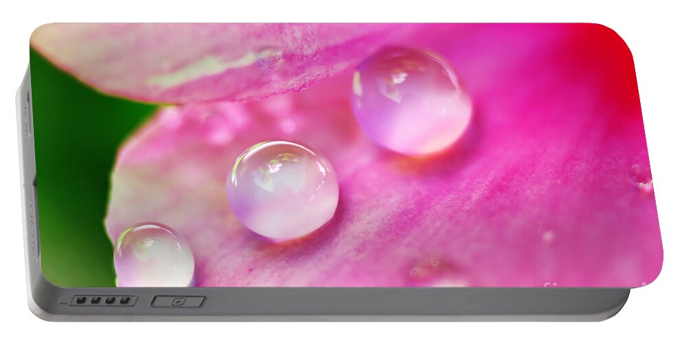 Photography Portable Battery Charger featuring the photograph Soft Pink Water Droplets by Kaye Menner