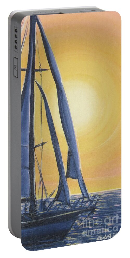 Sailboat Portable Battery Charger featuring the painting Softly Setting Sun by Elisabeth Sullivan
