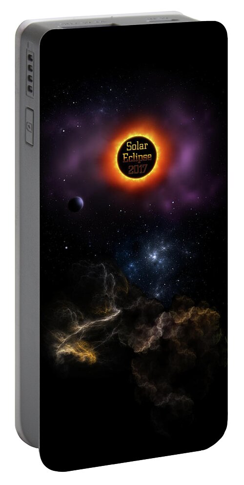 Solar Eclipse Portable Battery Charger featuring the digital art Solar Eclipse 2017 Nebula Bloom by Rolando Burbon