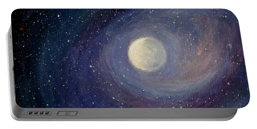 Moon Portable Battery Charger featuring the painting Solar Wind by Fred Wilson