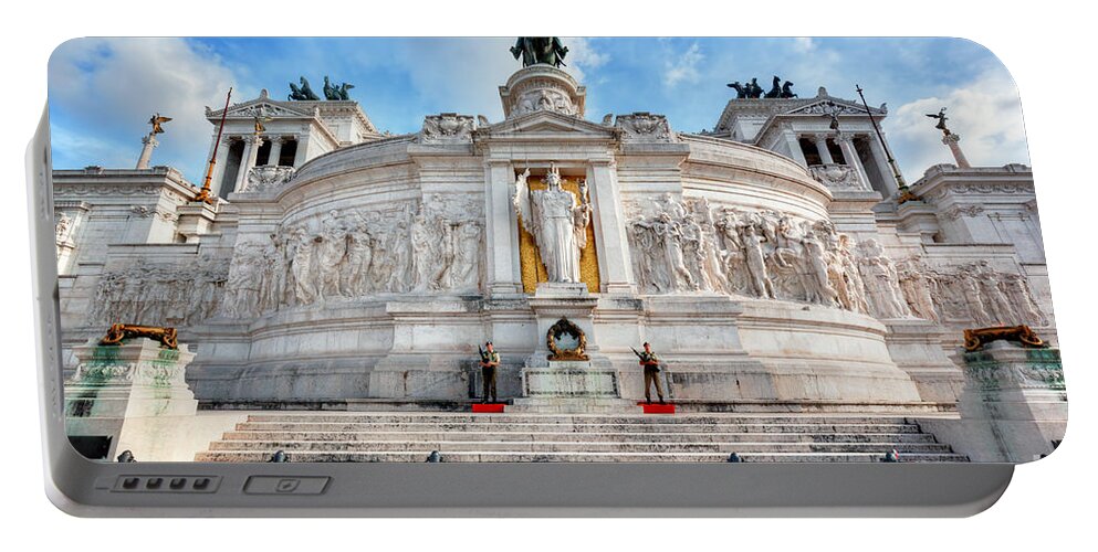 Rome Portable Battery Charger featuring the photograph Soldiers guard the Tomb of the Unknown Soldier at The Altare della Patria monument in Rome by Michal Bednarek