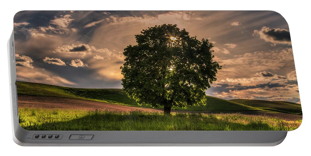 Palouse Portable Battery Charger featuring the photograph Solitarty Backlit Tree in the Palouse by Mark Kiver